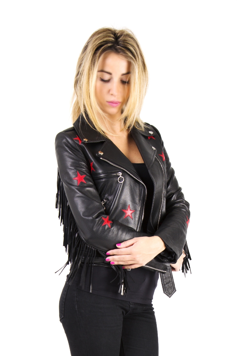  Women's black leather jacket 