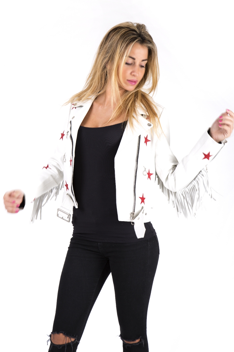 Women's white leather jacket